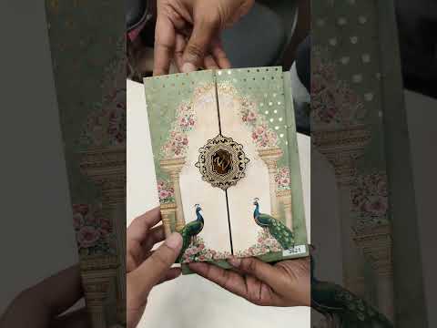 KLB806 Peacock Design Blue Green Color Double Door Style Wedding Card (2 Page & Couple Initial Acrylic)