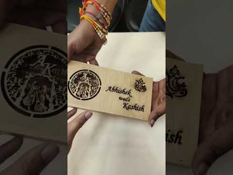 KLB835 Creme Brown Color Couple Name Laser Cut Box Type MDF Thick Wedding Card
