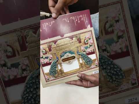 KLB769 Royal Fort Peacock Design Maroon Golden Color Laser Cut Semi Box Wedding Card (2 Page & Couple Name Acrylic)