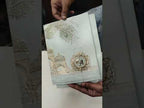KLB786 Royal Fort Design Blue Color Double Door Style Embossed Semi Box Wedding Card (2 Page & Couple Initial Acrylic)