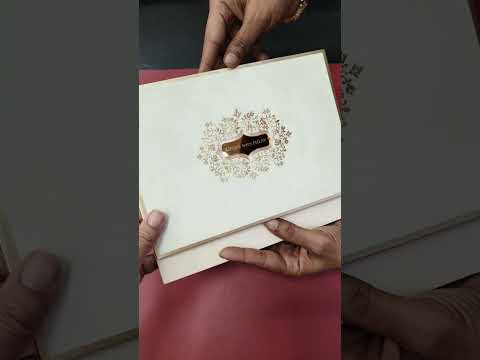 KLB853 White Golden Color Velvet Hardboard Padding Thick Wedding Card (2 Page & Couple Name Acrylic)