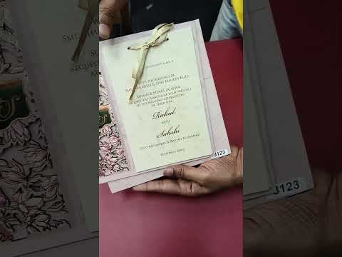 KLB679 Floral Design Pink Color Laser Cut MDF Thick Wedding Card (2 Page & Couple Initial Acrylic)