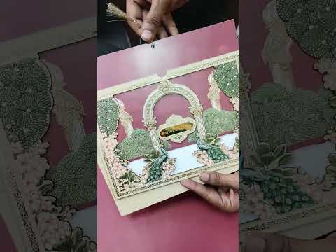 KLB688 Floral Peacock Design Maroon Brown Color Laser Cut MDF Thick Wedding Card (2 Page & Couple Name Acrylic)