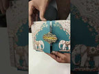 KLB800 Elephant Design Blue Green Color Double Door Style Hardboard Padding Thick Wedding Card (2 Page & Couple Name Acrylic)