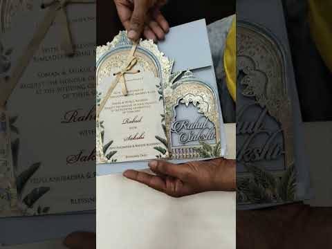 KLB792 Royal Fort Design Blue Color Couple Name Laser Cut MDF Thick Wedding Card (2 Page)