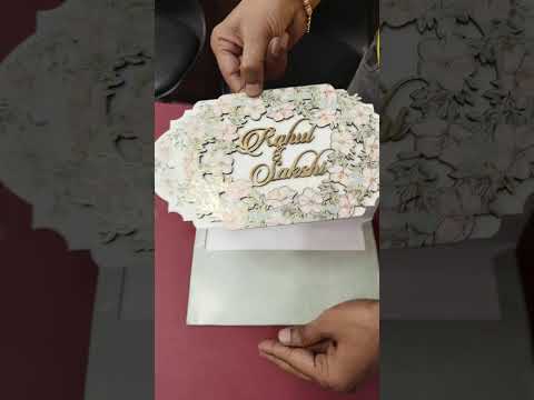 KLB-1024 Green Floral Couple Name Laser Cut MDF Thick Wedding Card (2 Page)