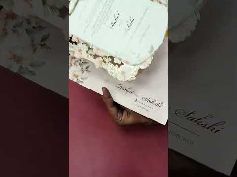 KLB698 Floral Design Creme Orange Color Couple Name Laser Cut MDF Thick Wedding Card (2 Page)