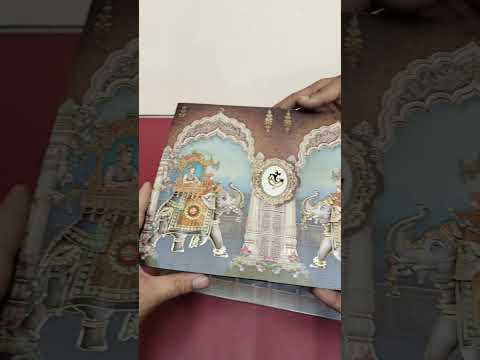 KLB-1529 Blue Brown Bride Groom Elephant 3D Gold Foil Semi Box Wedding Card (2 Page)