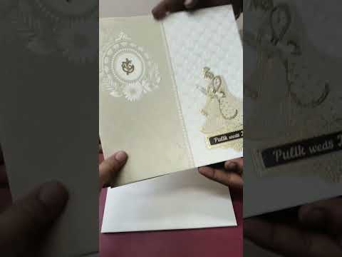 KLB-1571 White Creme Bride Groom Semi Box Wedding Card (2 Page & Couple Name Wooden Plate)