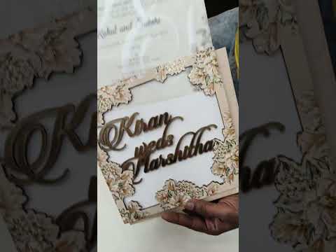 KLB789 Floral Design Orange Color Couple Name Laser Cut MDF Thick Wedding Card (2 Page)
