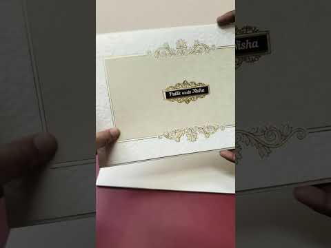 KLB-1568 White Creme Traditional Embossed Semi Box Wedding Card (2 Page & Couple Name Wooden Plate)