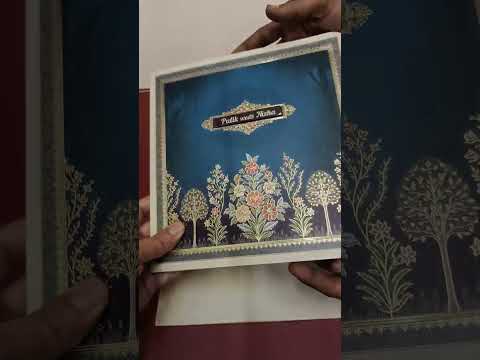 KLB-1536 Royal Blue Floral 3D Gold Foil Wedding Card (2 Page & Couple Name Wooden Plate)