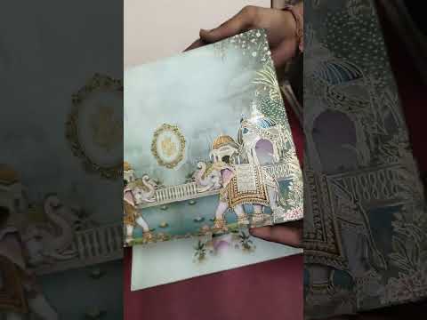 KLB-1525 Blue Elephant 3D Gold Foil Door Style Wedding Card (2 Page)