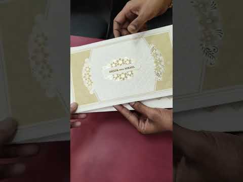 KLB-1241 White Golden Traditional Laser Cut Embossed Semi Box Wedding Card (2 Page)