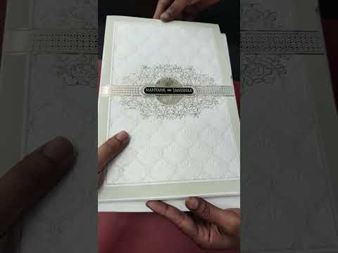 KLB-1187 White Creme Traditional Embossed Semi Box Wedding Card (2 Page & Couple Name Wooden Plate)