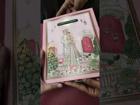 KLB-1267 Pink Bride Groom Padded Thick Wedding Card (2 Page & Couple Name Wooden Plate)