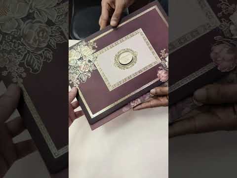 KLB945 Maroon Floral Padded Thick Wedding Card (2 Page & Couple Name Wooden Plate)