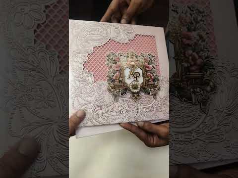 KLB725 Floral Design Peach Color Laser Cut Hardboard Padding Thick Wedding Card (2 Page & Couple Initial Acrylic)