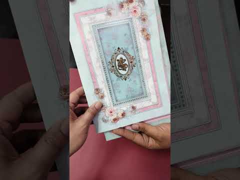 KLB-1296 Blue Pink Rose Floral Semi Box Wedding Card (2 Page)