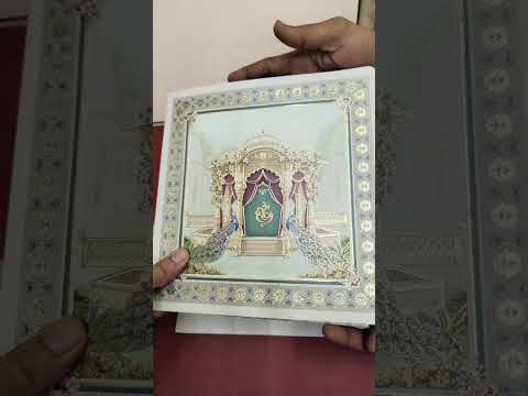 KLB-1541 White Mandap Peacock 3D Gold Foil Semi Box Wedding Card (2 Page)