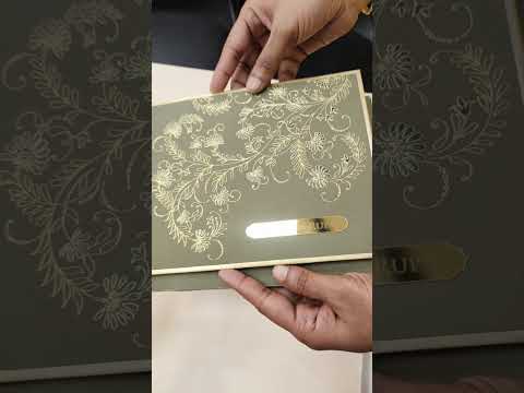KLB-1122 Green Floral Leatherette Padded Thick Wedding Card (2 Page & Couple Name Acrylic)