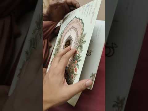 KLB-1466 Creme Royal Arch Peacock 3D Gold Foil Padded Thick Wedding Card (2 Page & Couple Name Acrylic)