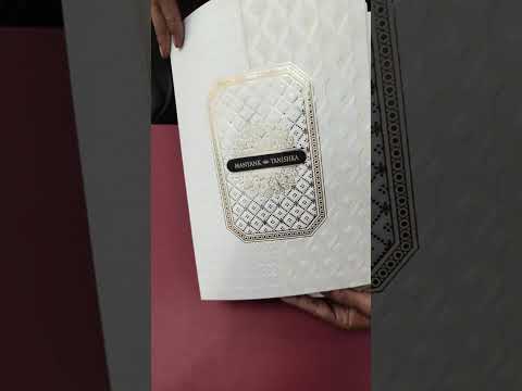 KLB-1189 White Creme Traditional Embossed Semi Box Wedding Card (2 Page & Couple Name Wooden Plate)