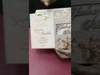 KLB694 Floral Design Pink Color Couple Name Laser Cut MDF Thick Wedding Card (2 Page)