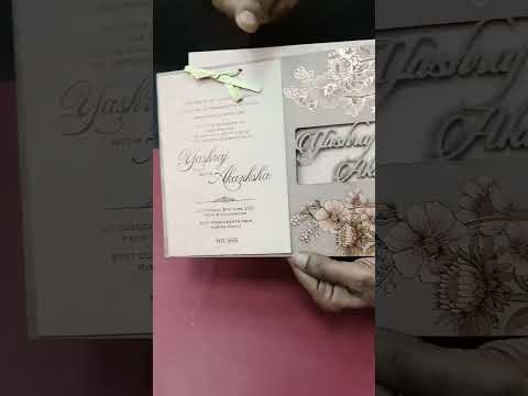 KLB694 Floral Design Pink Color Couple Name Laser Cut MDF Thick Wedding Card (2 Page)