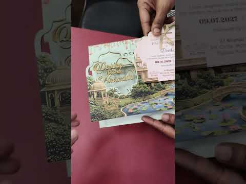 KLB-958 Green Royal Fort Couple Name Laser Cut MDF Thick Wedding Card (2 Page)