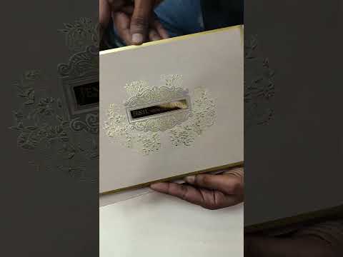 KLB719 Floral Design Brown Golden Color Leatherette Hardboard Padding Thick Wedding Card (2 Page & Couple Name Acrylic)