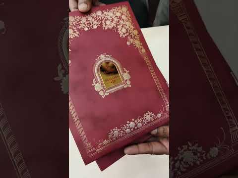 KLB-1044 Maroon Royal Arch Embossed Padded Thick Wedding Card (2 Page & Couple Name Acrylic)