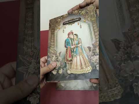 KLB-1502 Blue Brown Bride Groom 3D Gold Foil Semi Box Wedding Card (2 Page & Couple Name Wooden Plate)