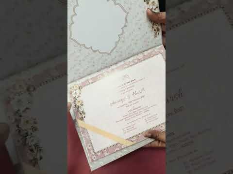 KLB844 Floral Design White Color Embossed Hardboard Padding Thick Wedding Card (2 Page & Couple Name Acrylic)