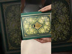 KLB849 Rose Floral Design Green Color Leatherette Hardboard Padding Thick Wedding Card (2 Page & Couple Name Acrylic)