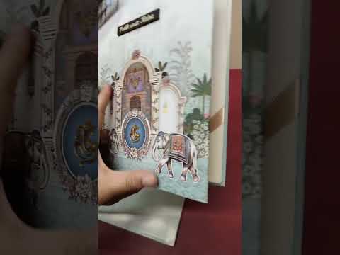KLB-1479 Blue Elephant 3D Gold Foil Padded Thick Wedding Card (2 Page & Couple Name Wooden Plate)