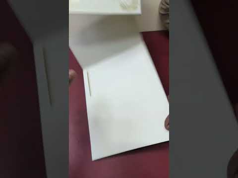 KLB-1551 White Golden Royal Arch Embossed Semi Box Wedding Card (2 Page & Couple Name Wooden Plate)