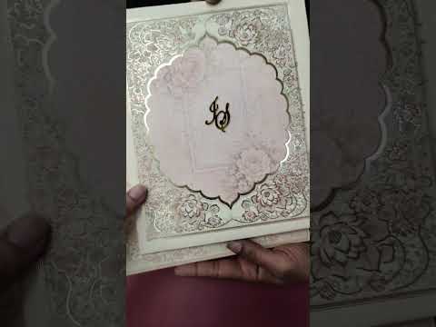 KLB-1402 Creme Pink Lotus Floral Padded Thick Wedding Card (2 Page & Couple Initial Acrylic)