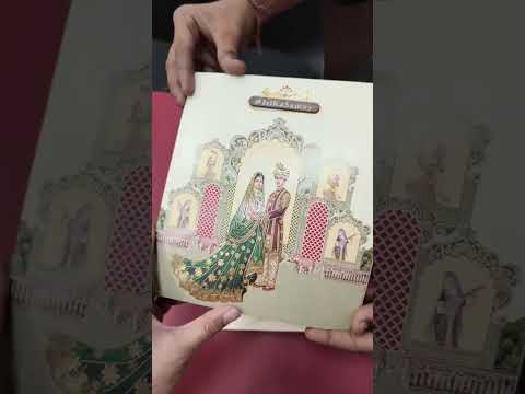 KLB-1429 Creme Bride Groom Semi Box Wedding Card (2 Page & Couple Name Wooden Plate)