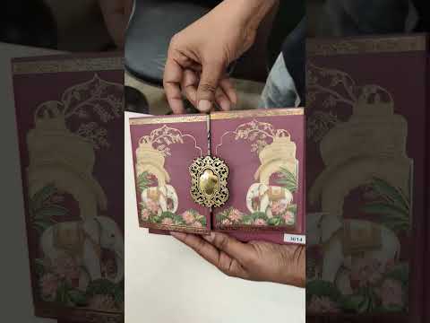 KLB808 Elephant Design Maroon Color Double Door Style Hardboard Padding Thick Wedding Card (2 Page & Couple Initial Acrylic)