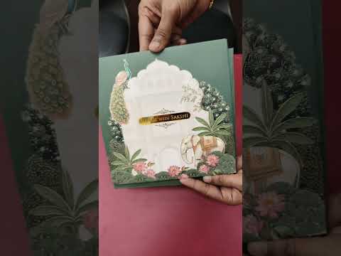 KLB-1032 Green Royal Arch Padded Thick Wedding Card (2 Page & Couple Name Acrylic)