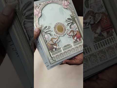 KLB929 Green Elephant Laser Cut Padded Thick Wedding Card (2 Page & Couple Name Acrylic)