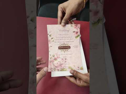 KLB-969 Pink Floral Wedding Card (2 Page & Couple Name Wooden Plate)
