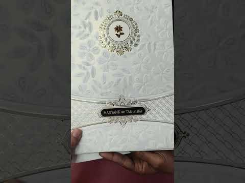 KLB-1188 White Floral Embossed Semi Box Wedding Card (2 Page & Couple Name Wooden Plate)
