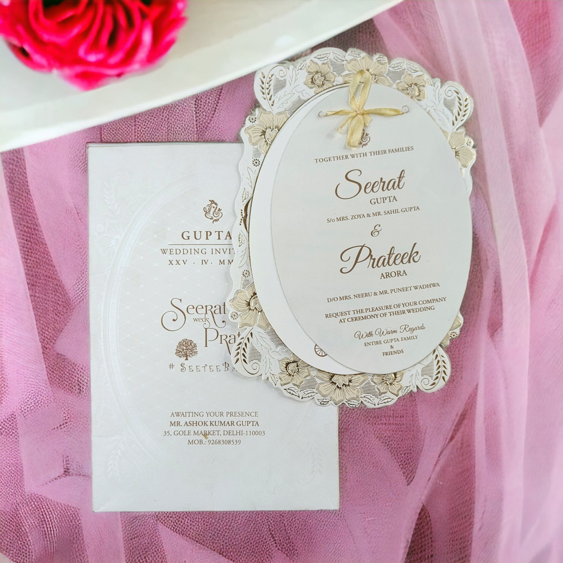KLB573 Semi Box Paper Wedding Card with 2 Inserts & 1 Transparent Insert-Kalash Cards
