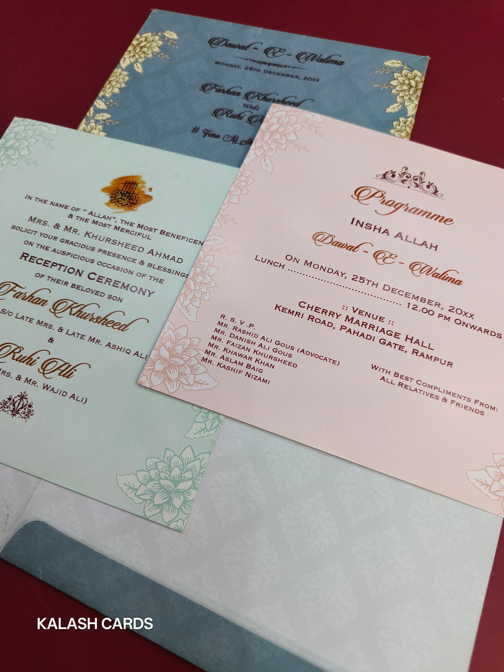 KLB501 Floral Design Semi Box Paper Wedding Card (2 Page)-Kalash Cards