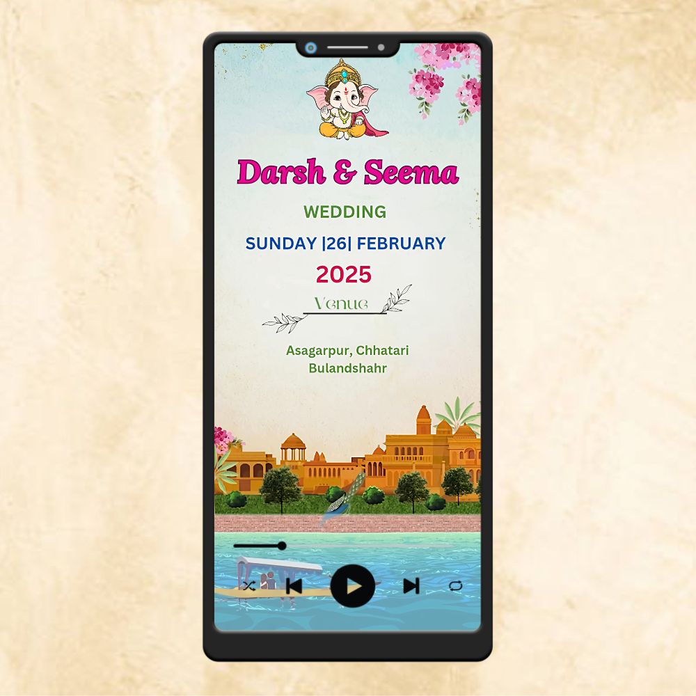 KL57Y Traditional Theme Premium Hindu Video Wedding Invitation-Kalash Cards