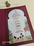 KL2171 Floral Theme Minimal Wedding Card with Flower Seal & Band (1 Page) - Pack of 10 Qty-Kalash Cards