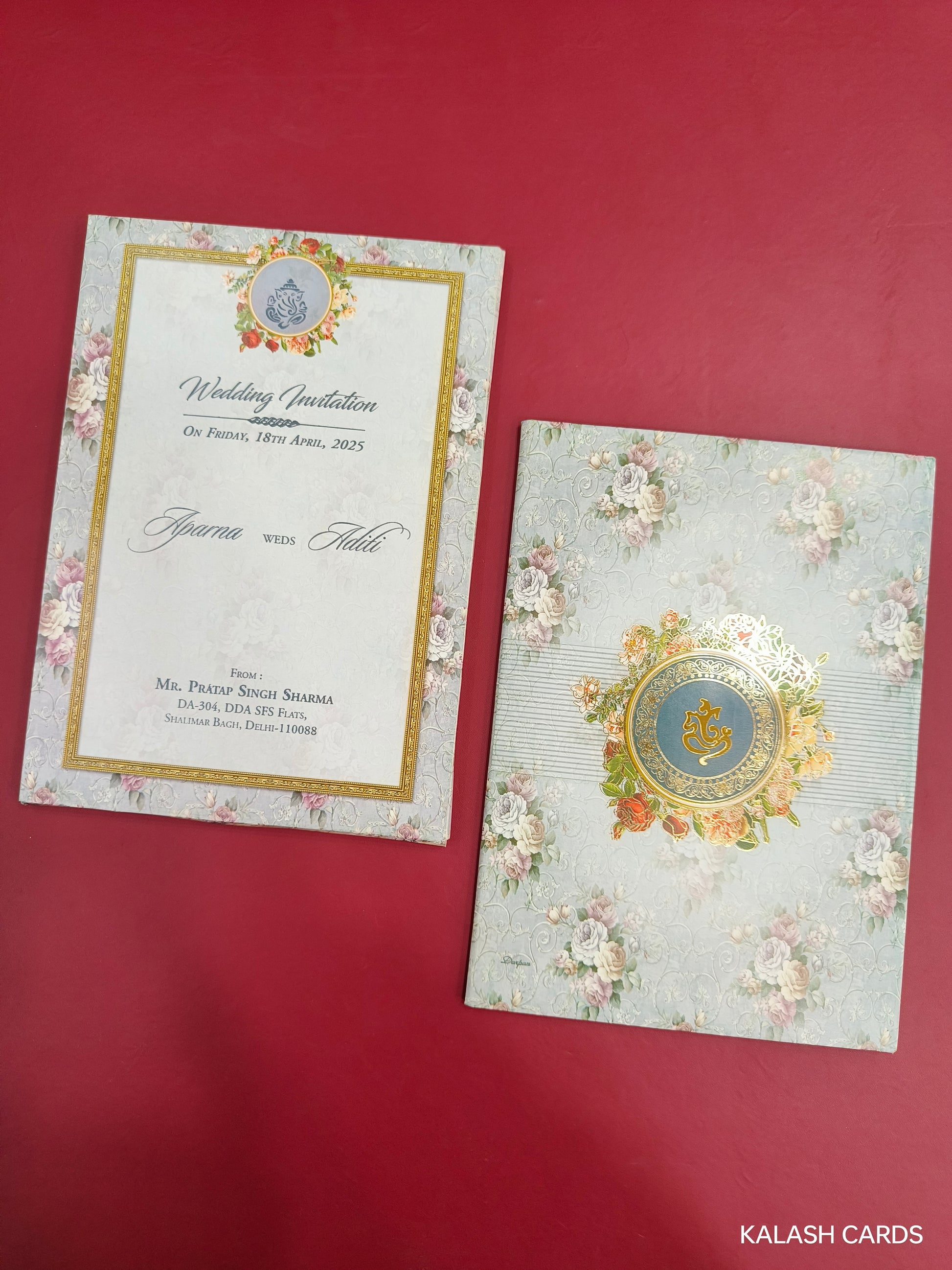 KLB730 Floral Design Hardbound Padding Thick Wedding Card-Kalash Cards