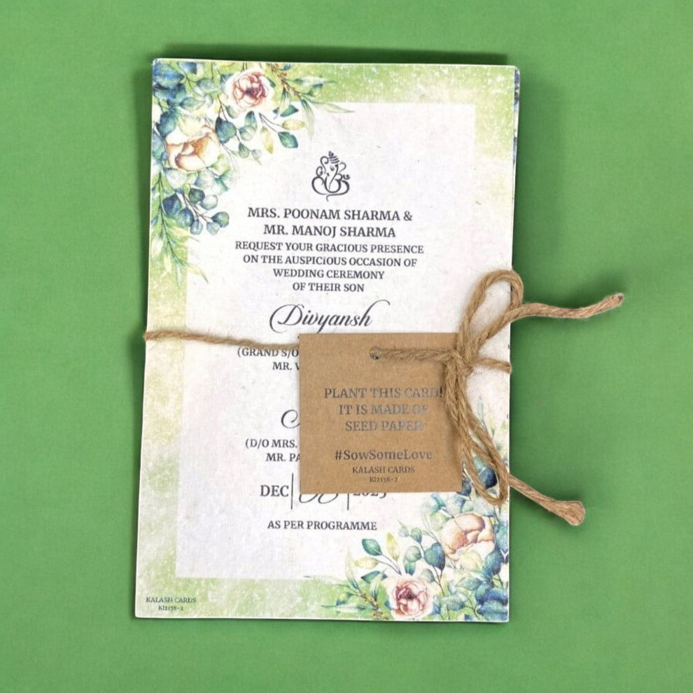KL2138-2 Plantable Seed Paper Wedding Card (2 Card Inserts and Tag)-Kalash Cards